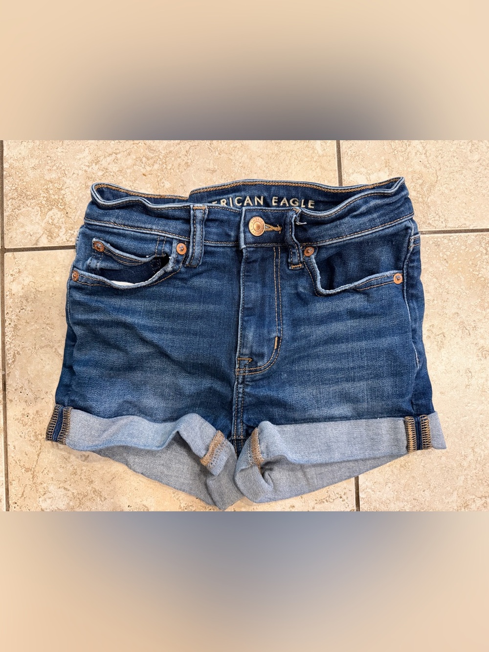 American Eagle Outfitters Women’s Dark Blue Rolled Cuff Denim Shorts